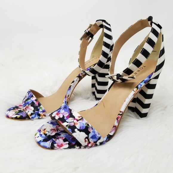 Torrid Floral Stripe Chunky Heels Size 10W - Picture 2 of 7